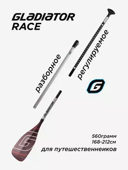 SUP весло Gladiator Race Carbon/Kevlar 3 части, Серебряный
