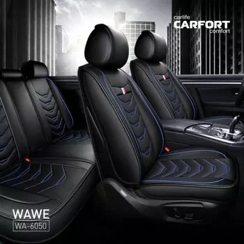Чехлы CARFORT WAVE для передних сидений и заднего дивана, экокожа, черный цвет, комплект 3шт