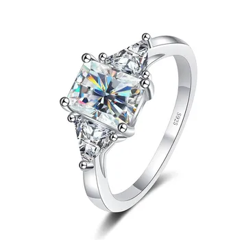 Bague Ringen Классическое кольцо с муассанитом сияющей огранки из стерлингового серебра 925 пробы 3 карата с бриллиантами, обручальные обручальные кольца для женщин 3ct No.5 зелёный