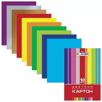 Картон цветной А4 Creative, 10 листов 10 цветов