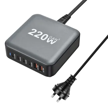220 Вт настольное зарядное устройство GaN Quick PD 6 портов USB Type C США ЕС Австралия Великобритания адаптер для зарядки мобильного телефона ноутбука ПК док-станция подставка EU Plus чёрный