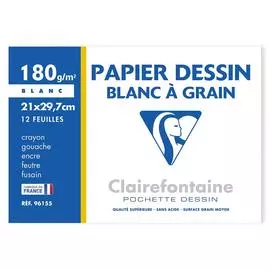 Папка для черчения,рисования Clairefontaine "Paiper Dessin a Grain" А4 12 л 180 г/м2 зернистая