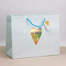 Пакет подарочный "Be mine heart" light blue 32*25,5*15 см M