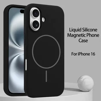 Жидкий силиконовый чехол для телефона iPhone 16 15 14 13 12 Pro Max Plus Магнитное беспроводное зарядное устройство для Magsafe Противоударная задняя крышка For iPhone16