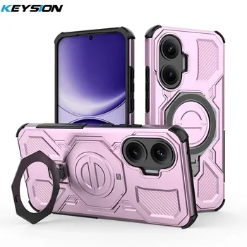 KEYSION Shockproof Magnetic Case for Xiaomi POCO F7 X7 Pro Upright Live Metal Ring Stand Phone Back Cover for Redmi Turbo 4 Pro for POCO F7 чёрный