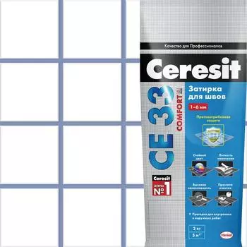 Затирка для узких швов Ceresit CE 33 «Comfort», ширина шва 2-6 мм, 2 кг, сталь, цвет серо-голубой