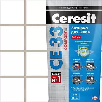 Затирка для узких швов Ceresit CE 33 «Comfort», ширина шва 2-6 мм, 5 кг, сталь, цвет багамы
