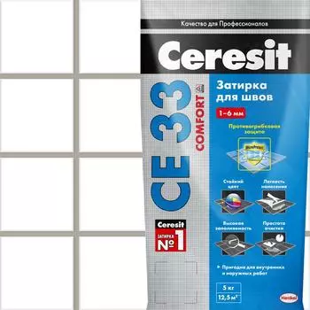 Затирка для узких швов Ceresit CE 33 «Comfort», ширина шва 2-6 мм, 5 кг, сталь, цвет серый