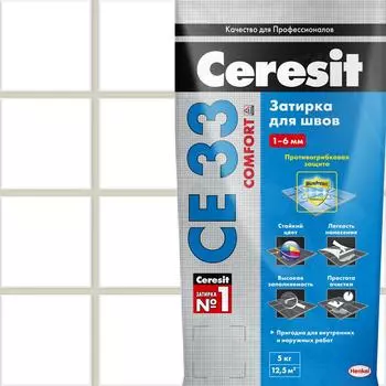 Затирка для узких швов Ceresit CE 33 «Comfort», ширина шва 2-6 мм, 5 кг, сталь, цвет жасмин