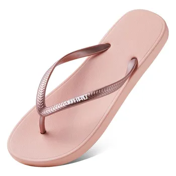 New Women Flip Flops Print Slippers Beach Cool Summer Shoes Pool Shower Flat Non Slip Outside Personality Female Shoes Size 35-36 бежевый