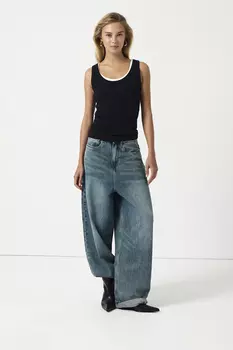 Джинсы Baggy Baloon BG304 c винтажным эффектом синего цвета