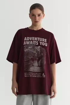 Футболка vintage vibe с принтом Adventure сливового цвета