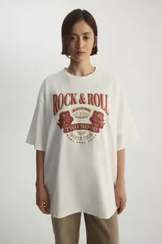 Футболка vintage vibe с принтом Rock&Roll молочного цвета