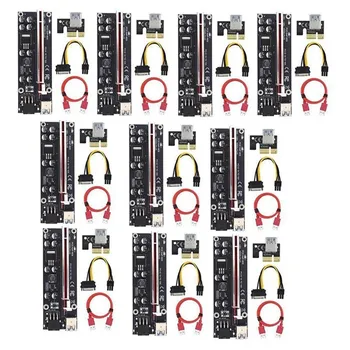 10 шт. VER009S Plus PCI Express 1X–16X Riser Card PCI-E Riser Card SATA 6-контактный кабель питания 0,6 м USB 3.0 для добычи BTC