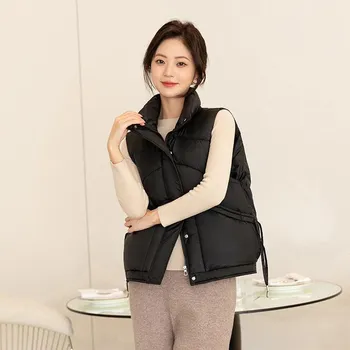 Women s Plus Size Down-Cotton Padded Vest Stand Collar Autumn Winter Lightweight Warm Simple Elegant Outer Wear S