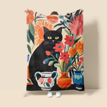 Home decoration plush Throw Sofa blanket Anime animals Bedspread on the bed fluffy soft blankets decor Plaid Modern cat black 30x40in
