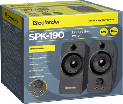Колонки Defender SPK-190 2.0 черный 8Вт портативные