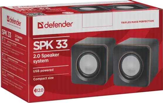 Колонки Defender SPK 33 2.0 черный/оранжевый 5Вт портативные