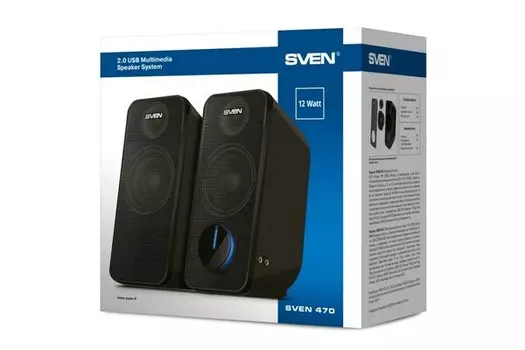 Колонки Sven 470 2.0 черный 12Вт