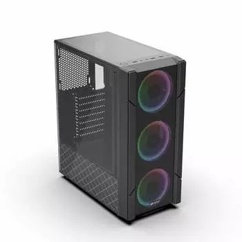 корпус для ПК без БП/ PC CASE HIPER XG300 POLARIS (w/o PSU, USB+HD audio, 3*RGB front fan) BLACK