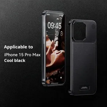 Роскошный ароматерапевтический чехол для телефона iPhone 16 15 14 13 Pro Max Magsafe Magnetic Aluminum Metal Leather Безрамный противоударный чехол For iPhone 15 Pro Max чёрный