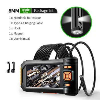 2024 новейший промышленный эндоскоп 1080P 5-дюймовый большой экран ЖК-камера для бороскопа с 8-миллиметровой водонепроницаемой камерой IP67 аккумулятором 2600 мАч 2m Dual lense оранжевый