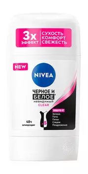 Твердый антиперспирант с невидимой защитой на 48 часов Nivea Черное и Белое Невидимый Clear