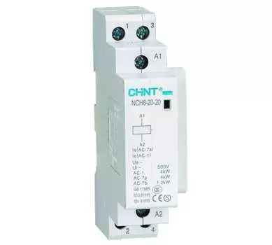 Контактор модульный двухполюсный (2P) 20А 230 В/24 В, AC, IP20, CHINT NCH8-20/20 (256051)