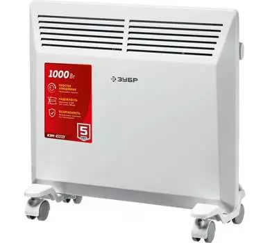 Конвектор ЗУБР КЭМ-1000 1 кВт 15 м, 220В, напольно-настенный, механическое управление, термостат, белый (КЭМ-1000)