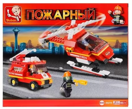 Конструктор SLUBAN "Пожарный: Вертолёт и пожарная машина", деталей: 211 (M38-B0219)
