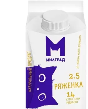 Ряженка милград 0.45 л 2, 5% классическая