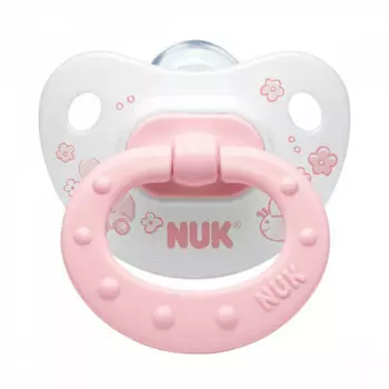 Пустышка Nuk 0+ р.1 силиконовая с кольцом розовая 10729575