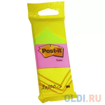 Бумага для заметок с липким слоем POST-IT, 38х51 мм, неоновая радуга, 3 блокнота по 100 л.