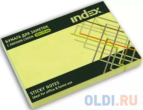 Бумага с липким слоем Index 100 листов 105х75 мм желтый I434801