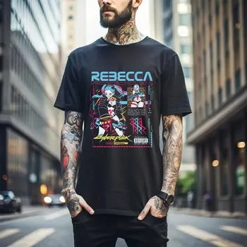 100% хлопок ТОПЫ UNISEX ФУТБОЛКИ МУЖСКИЕ ЖЕНСКИЕ Cyberpunk Edgerunners 2077 Футболка Аниме Люси Ребекка Дэвид Косплей Подарок для геймера 425 S чёрный