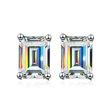 Bague Ringen Муассанит D Цвет 1 карат/2 карата/4 карата одна пара серег-гвоздиков из стерлингового серебра 925 пробы изумрудной огранки для женщин Pt950 с платиновым покрытием 2 x0.5ct moissanite зелёный