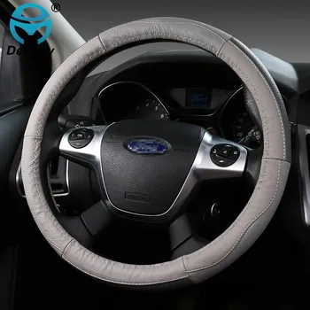 Чехол на руль DERMAY из натуральной кожи для ford focus Volkswagen Skoda nissan lada и т. д.. 95% Рулевое колесо автомобиля бежевый