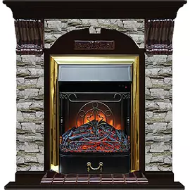 Каминокомплект арочный Glenrich портал Алтай с Венге и очагом Majestic BR 106,5х36,5х98 см