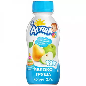 Йогурт питьевой Агуша Яблоко-груша 2,7%, с 8 месяцев, 180 г