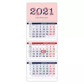 Календарь 3-блочный квартальный Hatber "Нежные цветочки" на 2021 год
