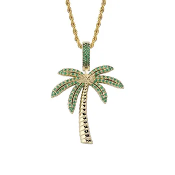 Подвеска и ожерелье из кубического циркония Coconut Tree Iced Out, позолоченные, серебряные, в стиле хип-хоп, мужские украшения 24inch