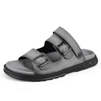 FashionSummer Clip Toe Slippers Men New Flat Beach Shoes for Man Sandale Homme Light Breathable Male Sandals Casual Men Shoes 38 чёрный
