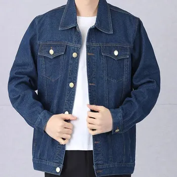 Повседневная джинсовая куртка для мужчин Весенняя мода Трендовая рабочая одежда Мужская одежда XXXXL чёрный