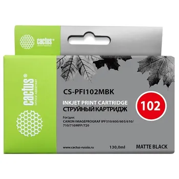 Картридж струйный Cactus CS-PFI102MBK (PFI-102MBK/0894B001/0894B002), черный матовый, совместимый, 130 мл, для Canon iPF500/iPF600/iPF700/iPF750/ MFP M40/iPF765/LP17/LP24