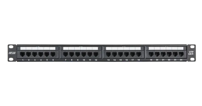 Патч-панель в шкаф 19" 1U, порты: 24 x RJ-45 кат. 6, EC-URP-24-UE2, NETLAN