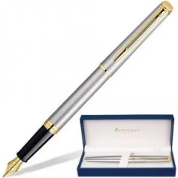 Ручка подарочная перьевая WATERMAN Hemisphere Stainless Steel GT, серебристый корпус, позолоченные детали, синяя, S0920310