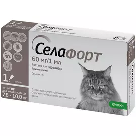 селафорт капли для кошек весом от 7,6 до 10 кг против внутренних и внешних паразитов 60 мг серо-коричневый колпачок Krka (1 пипетка)