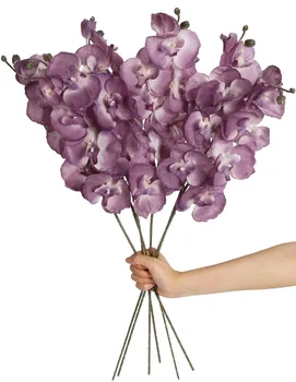 6 Pcs Long Stem Non-woven Artificial Phalaenopsis 26.7inFabric Fake Flower European Photography Props Dining Table Wedding Outdoor Home Decoration белый