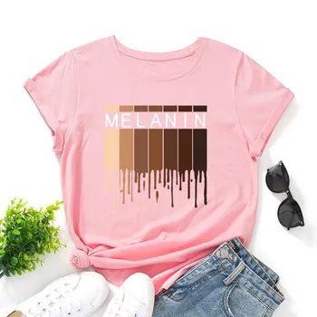 Летние женские футболки из хлопка с принтом MELANIN, свободные, с круглым вырезом и короткими рукавами, женские S чёрный