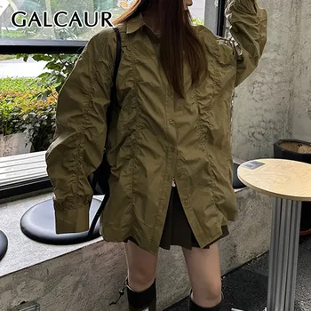 GALCAUR уличная модная блузка женская с лацканами на шнурке дизайнерская однобортная однобортная винтажная рубашка с длинными рукавами женская